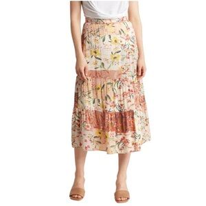 Tahari Orange Cream Tiered Midi Skirt Resort Wear